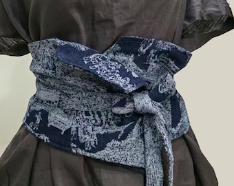 Denim OBI Belt: Wide Jacquard Cotton Waist Wrap