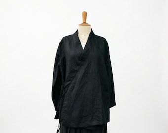 Camisa Hanfu de linho: estilo Hanfu folgado com cordões.