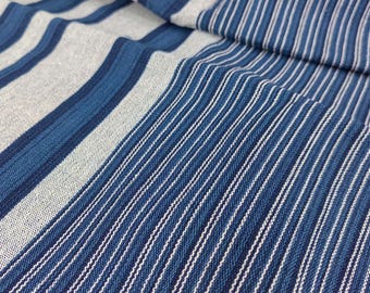 Handwoven Indigo Striped Cotton Fabric: Sturdy Loom Woven Material