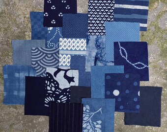 Japanese Boro Fabric Scraps - 20 Variety Indigo Cotton Pieces