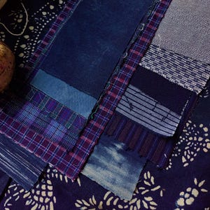 Indigo Boro Fabric Bundle: 12 Handwoven Vintage Scraps