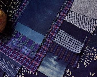 Indigo Boro Fabric Bundle: 12 Handwoven Vintage Scraps