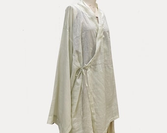 Ramie Kimono Jacket: Loose Fit Hanfu Top, Long Sleeves