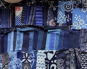 50 Indigo Fabric Scraps: Hand-Dyed Boro Bundle for Denim Projects