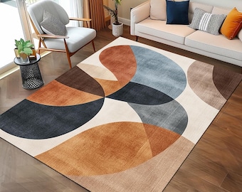 Abstract Shapes Shades Brown Modern Area Rug, Boho Dorm Decor, Modern Art, Contemporary Rug, Living Room Decor, Brown Details Rug
