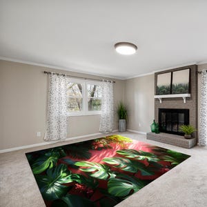 Exotic Flowers Palm Leaves, Jungle Leaf Area Rugs, Leaf Rug, Leaf Pattern Rug, Botanical Leaf Rug, Hawaiian Area Rug Gift, Living Room Gift