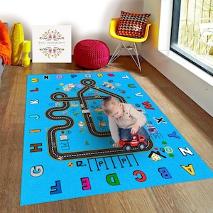 Road rug, car rug, traffic rug, car racing rug, play mat, rug for boy, nursery decor, play room rug, kids rug, anti slip mat for kid&#39;s room