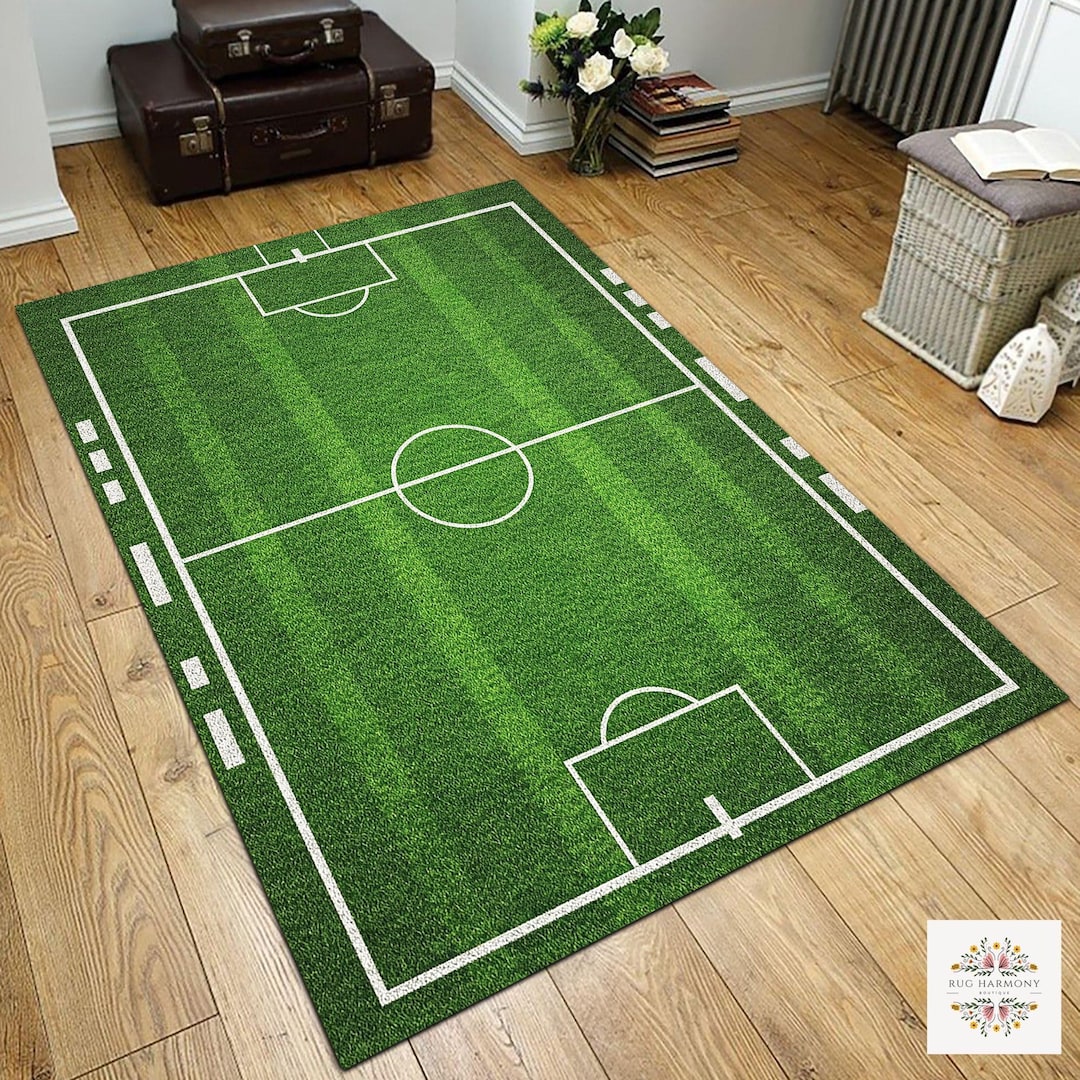 Football Rug, Soccer Field Area Rug, Washable Football, Soccer Field ...