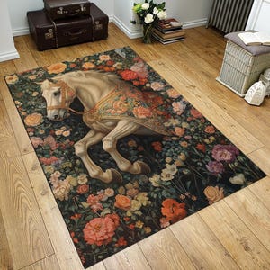 Horse Rug, Royalty Horse Rug, Royal Horse Rug, Knight Horse Rug, Autumn Flower Rug, Fall Color Rug, Washable Indoor Bedroom Dorm Laundry Rug