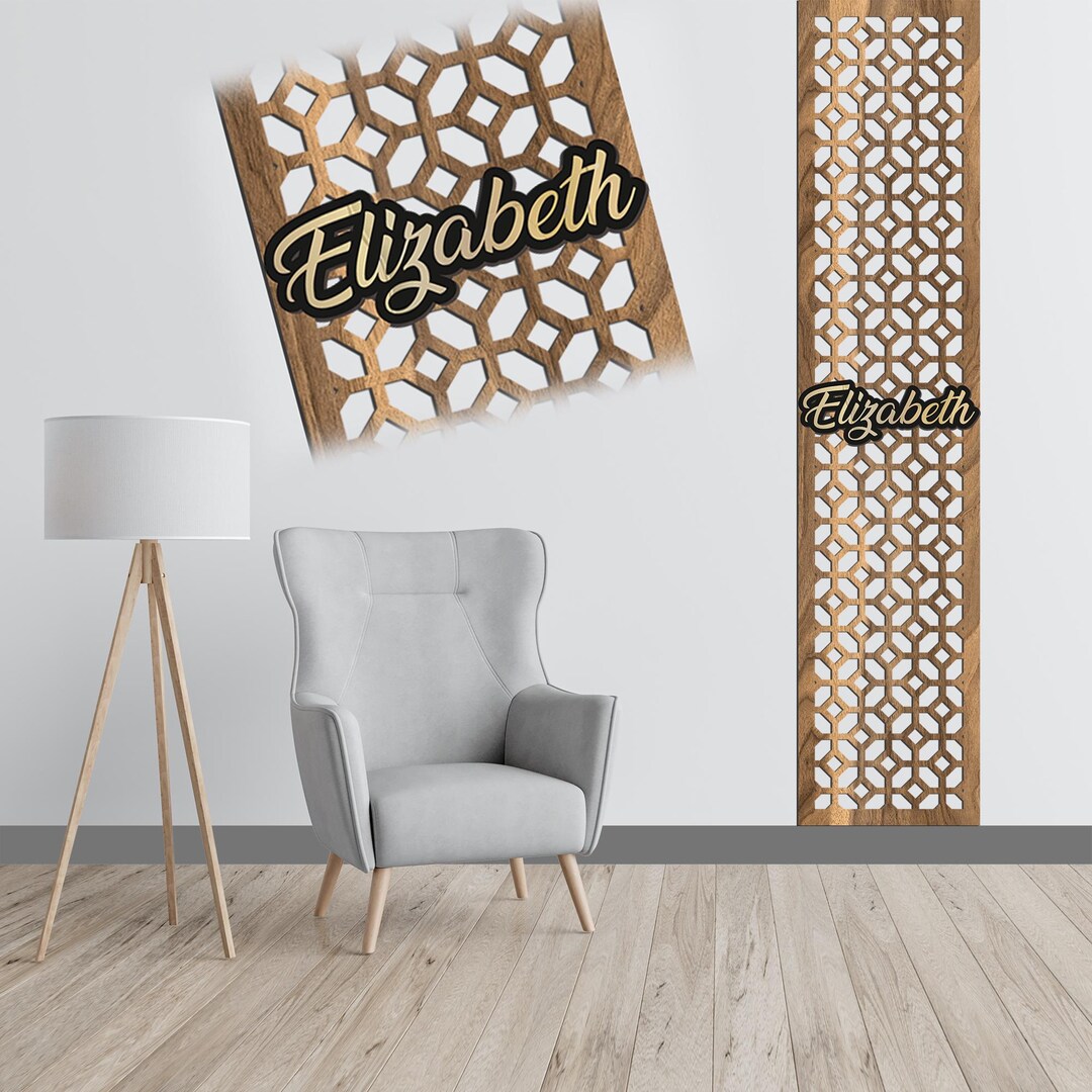 3D Geometric Wall Panelling, Vertical Wood Panel With Cursive Name ...
