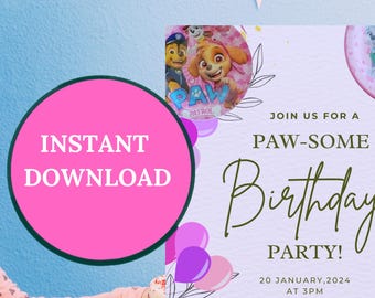 Convite de aniversário infantil inspirado na Patrulha Canina - Modelo incrível