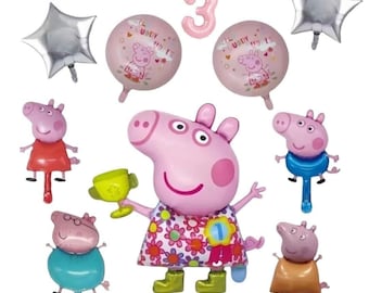 Kids Peppa Pig 3 Year Old Birthday Party Balloon Set 10pcs.