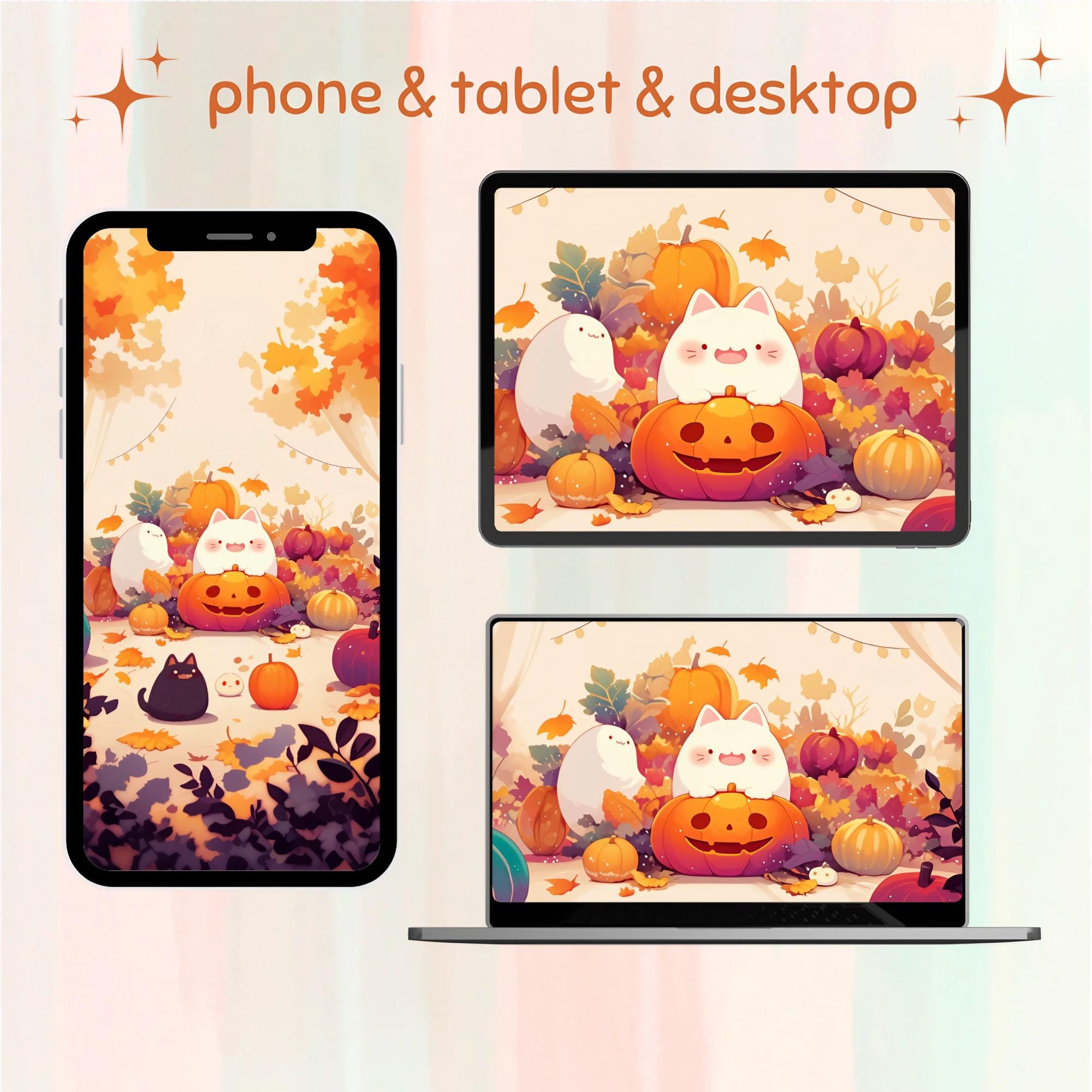 Autumn Halloween Wallpaper, Kawaii Cat Lockscreen, Cute Pumpkin