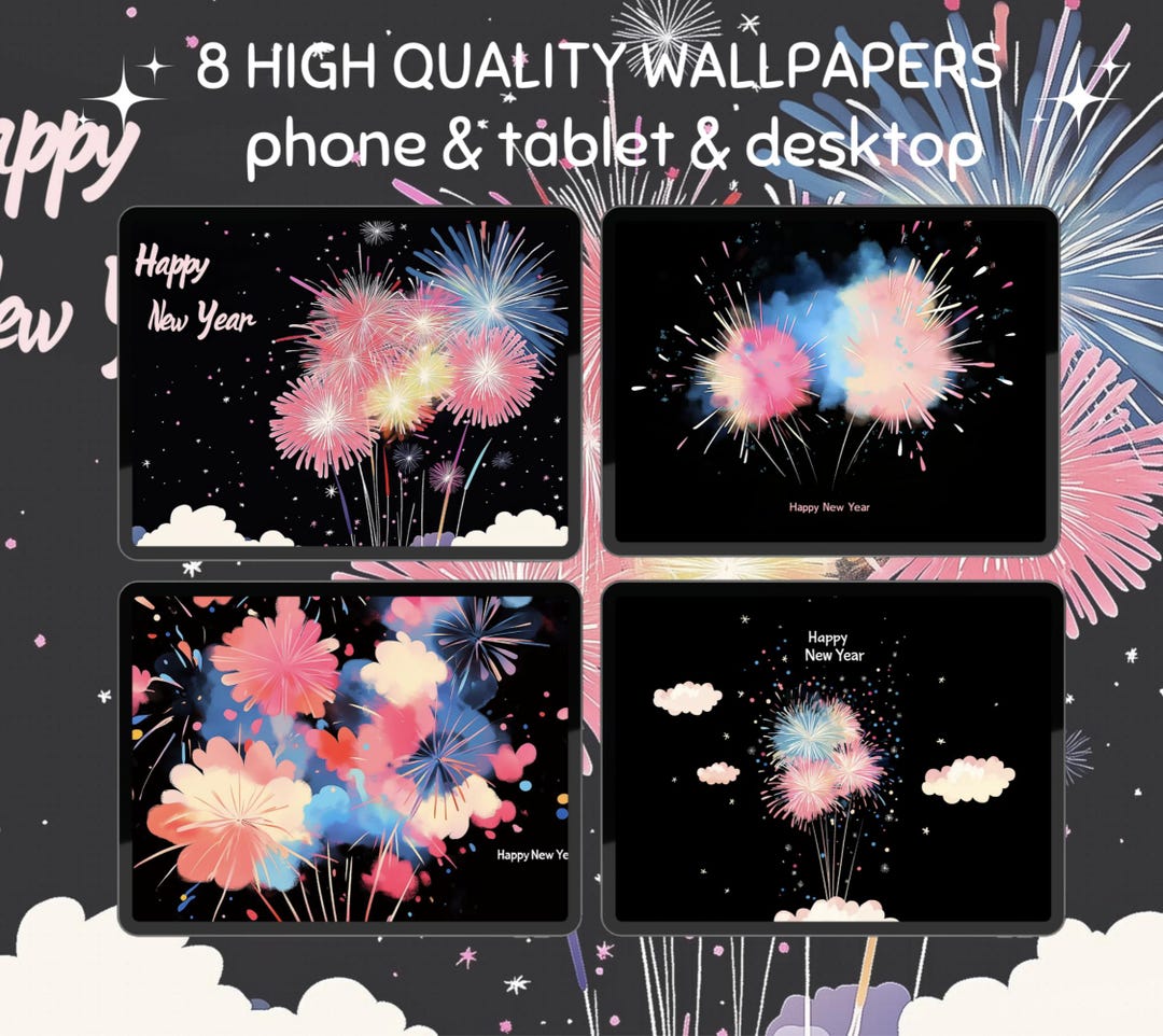 Happy New Year Wallpaper Set, 2025 New Year Wallpaper for iPhone Ipad