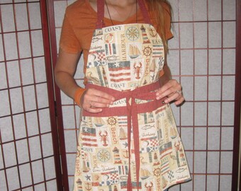 Women’s Bib Apron East Coast Light Houses Design