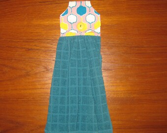 Pomegranate Jewish Design Button Handled Kitchen Towel Teal