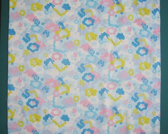 Cats, Rabbits, Clouds, Butterflies Design Fabric Destash Remnant 21 Inches Wide by 31 Inches Long