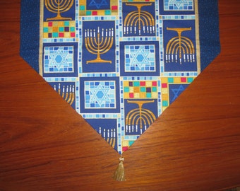 Hanukkah Symbols Design Holiday Table Runner Scarf 70 Inches