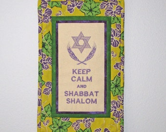 Keep Calm and Shabbat Shalom Embroidered Quilted Mini Judaic Jewish Wall Hanging Yellow