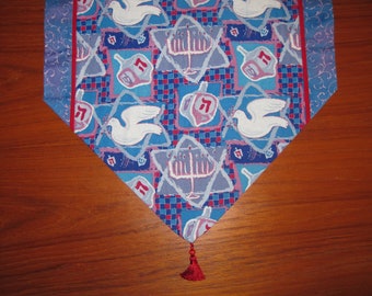 Hanukkah Dove of Peace  Design Holiday Table Runner Scarf Two Sizes 70 & 42  Inches