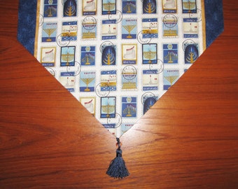 Hanukkah Postage Stamps Design Holiday Table Runner Scarf 58 Inches