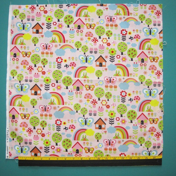 Kokka Trefle Children's Design Fabric Destash Remnant 19 Inches Square Pink