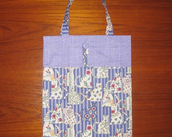 Cats on Stripes Design Tuck and Roll Fold-Up Portable Shopping Tote