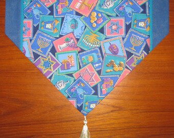 Hanukkah Symbols Collage Design Holiday Table Runner Scarf 44 Inches