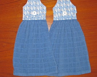 Hanukkah Chanukah Dreidel Jewish Design Button Handled Kitchen Towels Hostess Set of 2 Blue