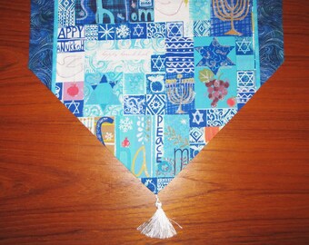 Hanukkah Symbols Peace & Shalom Design Holiday Table Runner Scarf 46 Inches