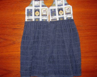 Hanukkah Hanukkiah Postage Stamp Jewish Design Button Handled Kitchen Towels Hostess Set of 2 Navy