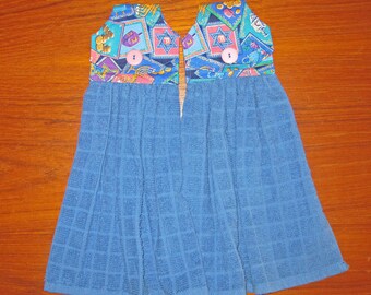 Hanukkah Chanukah Jewish Design Button Handled Kitchen Towels Hostess Set of 2 Blue