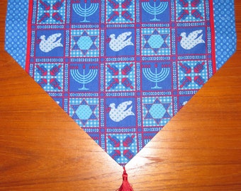 Hanukkah Symbols Quilt Look  Design Holiday Table Runner Scarf 44 Inches