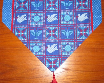 Hanukkah Symbols Quilt Look  Design Holiday Table Runner Scarf 44 Inches