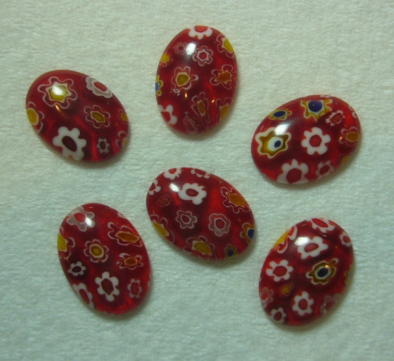 18 x 13 red with yellow and white millefiori glass cabochons 12 image 1