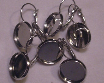 12 pairs silver tone lever back earrings with bezel