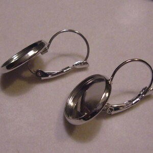 12 pairs silver tone lever back earrings with bezel image 3