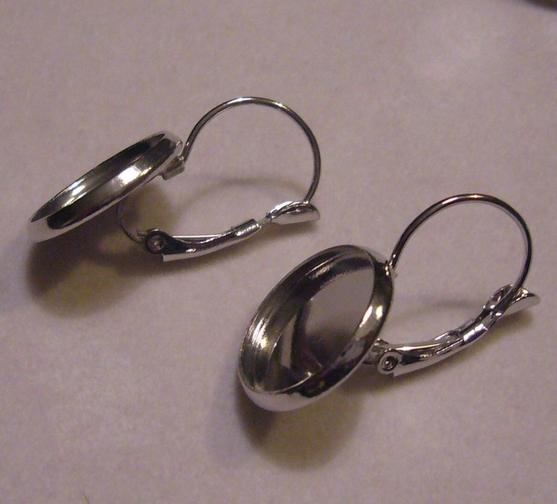 12 pairs silver tone lever back earrings with bezel image 3