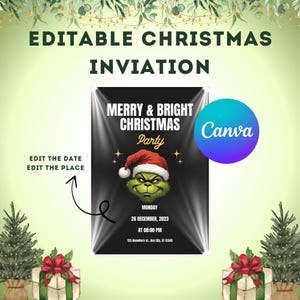 Editable Grinch Theme Christmas Party Invitation - Instant Download Customizable Christmas Party Invite  DIY Grinch Theme Holiday Invitation