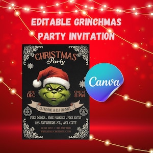 Editable Grinch Theme Christmas Party Invitation - Instant Download Customizable Christmas Party Invite  DIY Grinch Theme Holiday Invitation