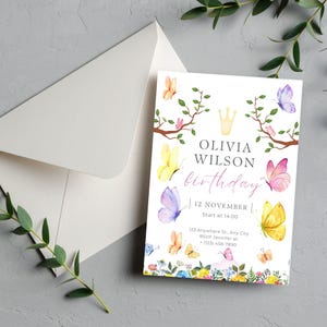 Butterfly Baby Shower Invitation, Purple Butterfly Invitation Template, Butterfly Baby Shower Invitation Girl, Butterflies and Flowers Pink