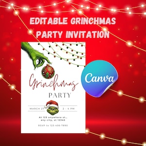 Editable Grinch Theme Christmas Party Invitation - Instant Download Customizable Christmas Party Invite  DIY Grinch Theme Holiday Invitation