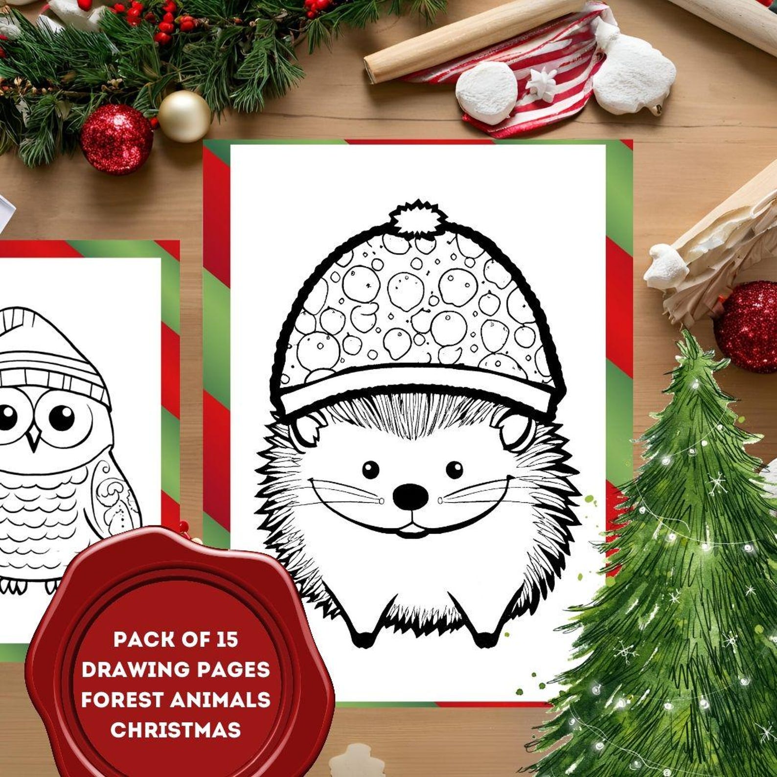 Whimsical Christmas Forest Animals: Fun Coloring 15 Pages for Kids ...