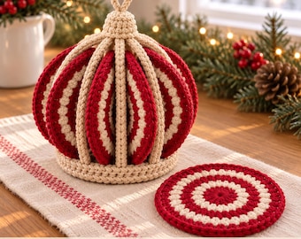 Peppermint Candy Coaster Set Crochet Pattern, 8 Coasters Into One 3D Candy Holder Crochet Pattern PDF
