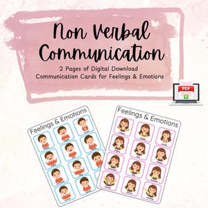 Kaarten voor non-verbale gevoelens, communicatiekaarten visueel bord, afdrukbare flashkaarten, leren autisme, speciale behoeften, logopedische hulpmiddelen, PEC-kaarten