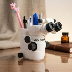 Personalized Microscope Pen Holder, Ophthalmologist Gift, Eye Doctor Office Decor, Science Lab Present