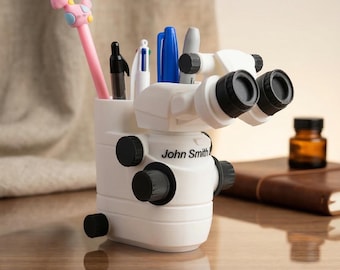 Personalized Microscope Pen Holder, Ophthalmologist Gift, Eye Doctor Office Decor, Science Lab Present