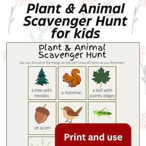 Plant & Animal Scavenger Hunt for Kids – Nature Printable Game – Outdoor Activity for Birthday Parties, Camping, Homeschool, and Classrooms