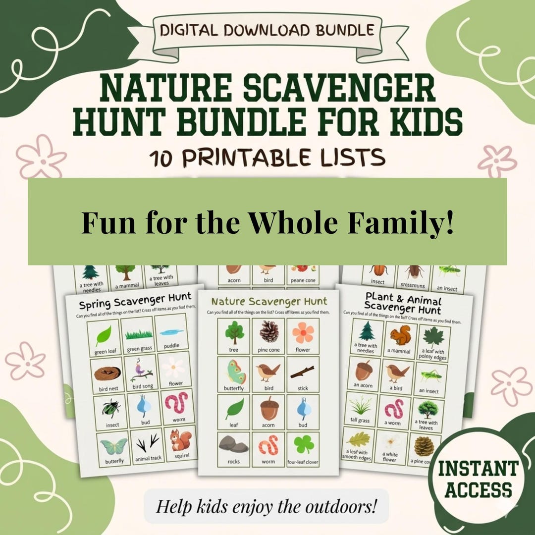 Kids Nature Scavenger Hunt Bundle | Outdoor Activity PDF Checklist ...