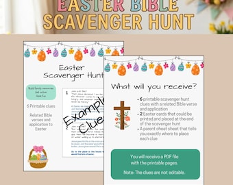 キリスト教イースター宝探しプリント | 聖句入り卵探しヒント（即時ダウンロード）